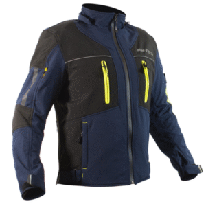 CHAMARRA PARA MOTOCICLISTA RMTECH INSANE AZUL/NEGRO/FLUORESCENTE