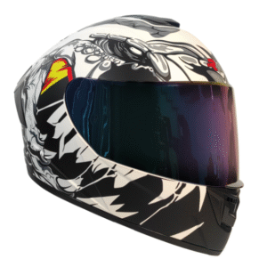 CASCO RMM CERRADO HF701 CARNIVORE NEGRO/BLANCO MICA TORNASOL Y LENTE INTERNO