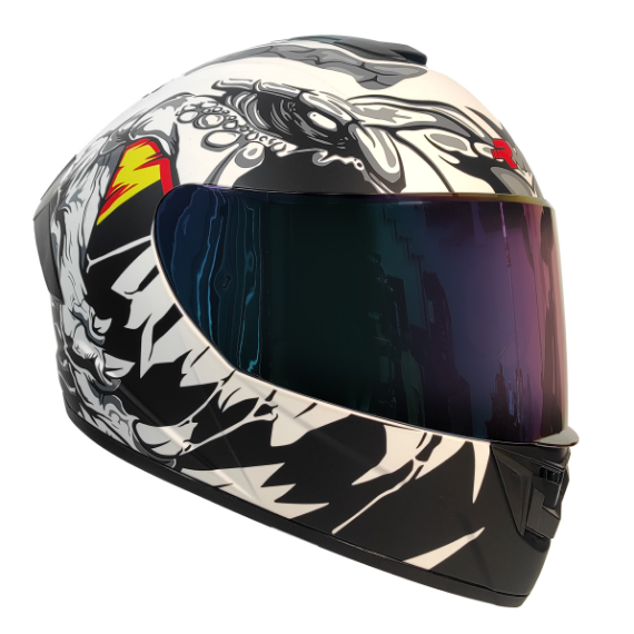 CASCO RMM CERRADO HF701 CARNIVORE NEGRO/BLANCO MICA TORNASOL Y LENTE INTERNO